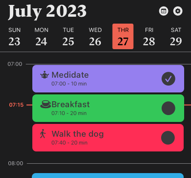 timeline view with time blocks