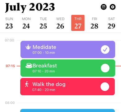 timeline view with time blocks